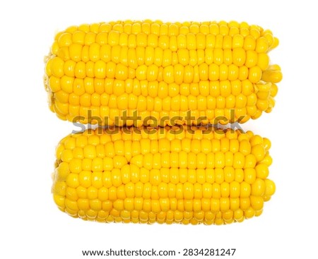 Boiled corncobs, corn maize isolated on white background, top view