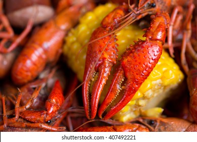 Boiled Crawfish And Corn On The Cob