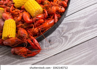 Boiled Crawfish On A Black Tray