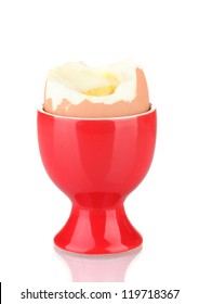 Boiled Egg In Egg Cup Isolated On White