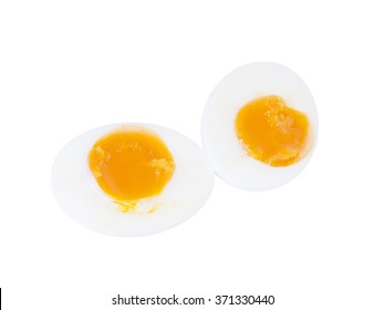 Boiled Egg Half Cut On Top View On  White Background