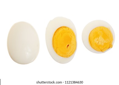 Boiled Egg And Half Isolated On White Background. Top View. Flat Lay