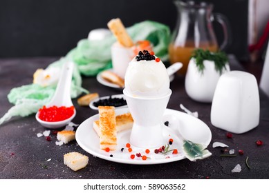 Boiled egg with toasts on a dark stone background - Powered by Shutterstock