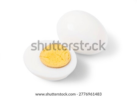 boiled eggs isolated with clipping path on a white background. Hard boiled set isolated on white background. top view. flat lay.