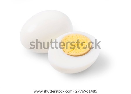 boiled eggs isolated with clipping path on a white background. Hard boiled set isolated on white background. top view. flat lay.