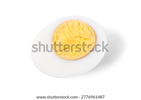 boiled eggs isolated with clipping path on a white background. Hard boiled set isolated on white background. top view. flat lay.