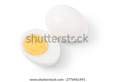 boiled eggs isolated with clipping path on a white background. Hard boiled set isolated on white background. top view. flat lay.