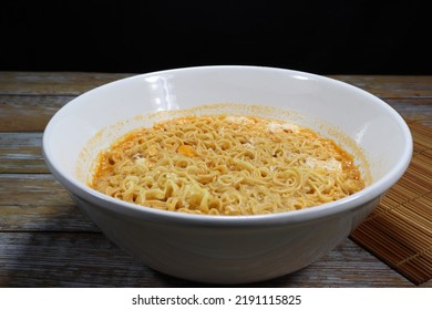 Boiled Instant Noodle Serving In The Bowl. Low Cost And Cheap Menu. Comfortable Food Concept. 