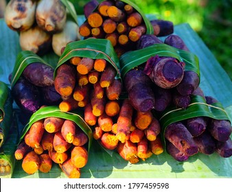 Boiled Organic Sweet Potato, Yellow Yam, Purple Yam, At Street Food.