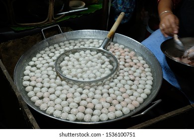 Boiled Pork Ball In A Frying Pan At Night Market