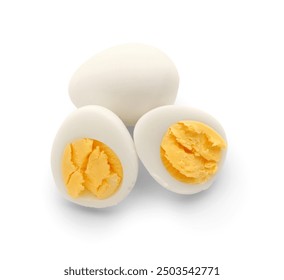 Boiled quail eggs on white background