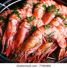 Boiled Shrimp With Parsley.