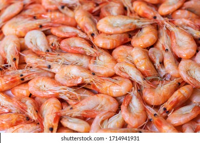 Boiled Shrimps On White Background. Macro.