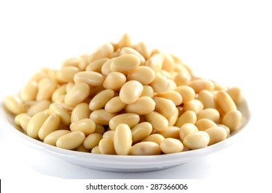 boiled soy beans in white background