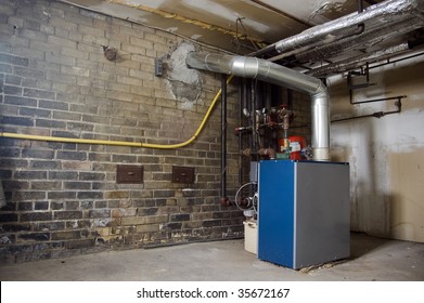 Boiler In  Basement / Industrial Dirty Grunge Background /