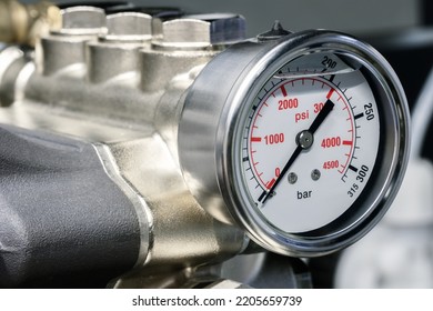 Boiler room gas pressure meter. Industrial  concept. equipment of the boiler-house, - valves, tubes, pressure gauges. - Shutterstock ID 2205659739