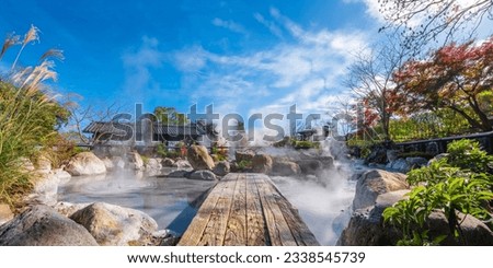 Boiling mud pond at Oniishibozu Jigoku hot spring in Beppu, Oita. The town is famous for its onsen (hot springs). It has 8 major geothermal hot spots, referred to as the 