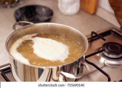 Boiling Pot While Cooking A Soup