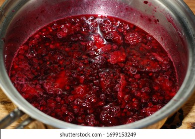 Boiling Raspberry Jam In A Pot, Making Raspberry Jam At Home, Homemade Preserve