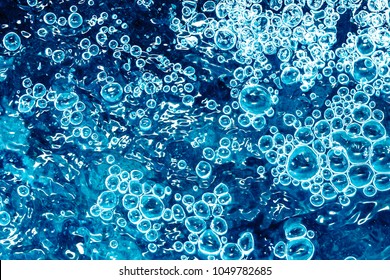 Boiling Water Texture. Blue Fizzy Water Pattern. Air Bubbles Background.