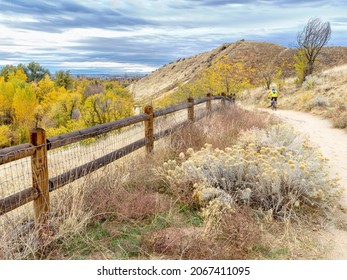 Boise Hulls Gulch In Autumn With Bike Rider On A Trail