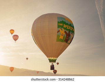 Boise, ID - September 6, 2015: A Spirit Of Boise Balloon Flies Over A The Boise City.  The Balloon Is One Of Many Participants In The Annual Spirit Of Boise Festival With A Toned Instagram Filter.