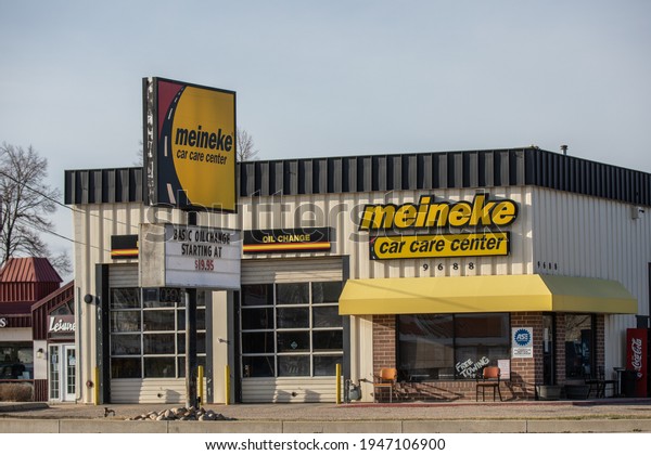 BOISE, IDAHO - MARCH 21, 2021: Auto repair shop\
Meineke after business\
hours