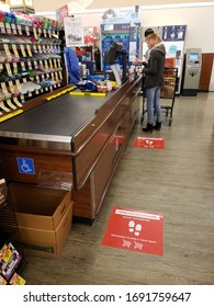 Boise, IDAHO / United States - March 29, 2020: Grocery Store Social Distancing