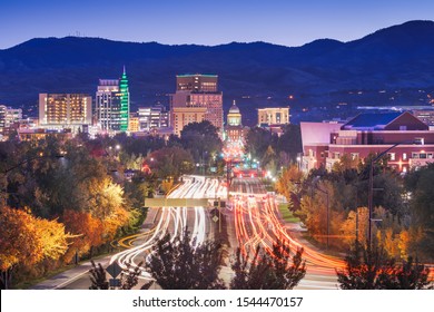 Boise, Idaho, USA Downtown Cityscape At Twilight.