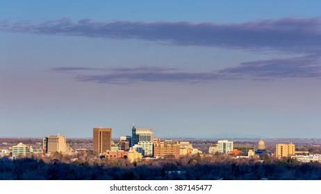 Boise Idaho Winter Skyline In The Morning Light With Clouds