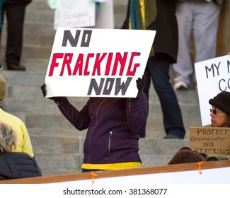 BOISE, IDAHO/USA - FEBRUARY 22, 2016: Protester In Boise, Idaho Asking Us To Stop Fracking