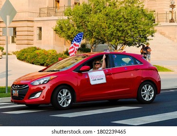 Boise, ID/USA-08/22/20:A Trump Supporter Drives Past The Idaho Capitol Building During A Rally Here Today. More Than 500 Vehicles Drove Through City Streets Showing Their Support For The President. 