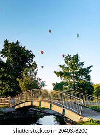 Boise Park Bridge With Balloons Overhead 