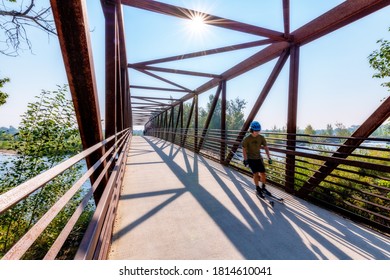 Boise River Bridge With A Skater On The Move