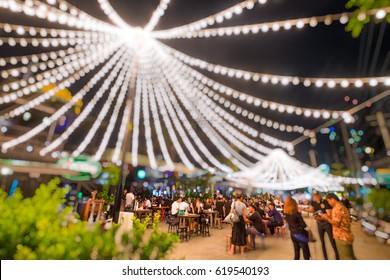 Bokeh Background Of Street Bar Beer Restaurant, Outdoor In Asia, People Sit Chill Out And Hang Out And Listen To Music Together, Happy Life ,work Hard Play Hard , Local Street Restaurant Business Icon