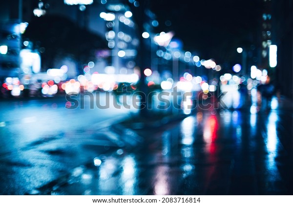 Bokeh of the cityscape\
on a rainy night
