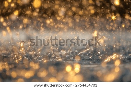 Bokeh effect blurring starbursts, light reflections, and water splashes from a fountain.