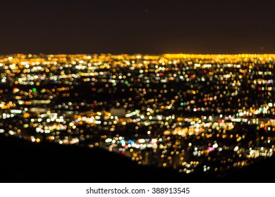 A Bokeh Shot Of Los Angeles, California, At Night, From The Hop Of Mulholland Drive 