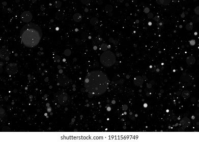 Bokeh Of White Snow On A Black Background. Snowfall - New Design Element.