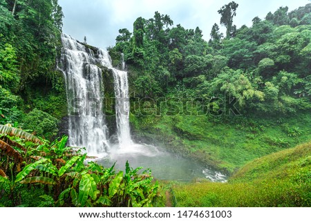 The Bolaven Plateau, Tad Yuang or Yuang fall, The big waterfall in green jungle near Pakse,Champasak,Laos
