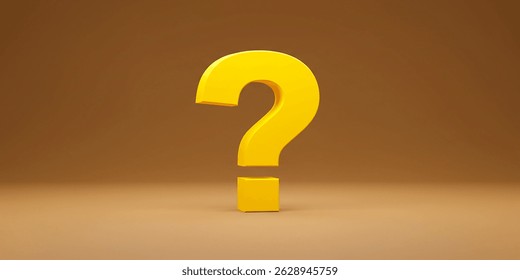 A bold yellow question mark evokes curiosity and invites contemplation. The smooth, seamless brown backdrop adds focus and emphasizes the subjects vibrant color, creating intrigue. - Powered by Shutterstock - Get 15% off with code: PIKWIZARD15