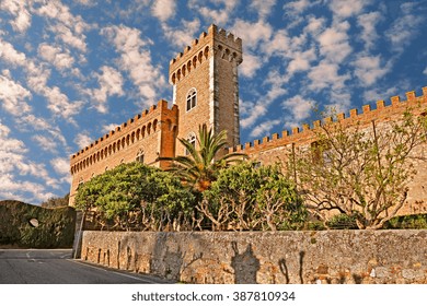 Bolgheri, Livorno, Tuscany, Italy: Castle With Tower In The Village Made Famous By A Poem Of Giosuè Carducci
