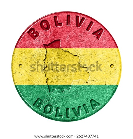 Bolivia Flag Button with Map, Retro Style