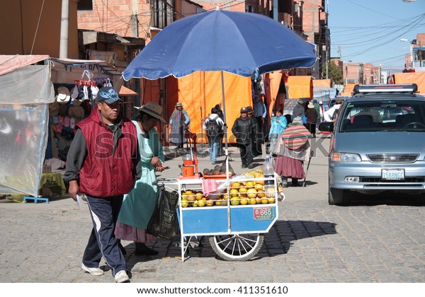 BOLIVIA, LA PAZ REGION, EL ALTO, 1 SEPTEMBER 2013\
- People in a street of El Alto town of La Paz Region, Bolivia,\
South America