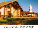 Concepción, Bolivia, May 27th, 2018: Historic Colonial Church in Concepción with Ornate Facade and Bell Tower