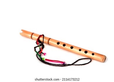 Bolivian bamboo flute on white background - Shutterstock ID 2116173212
