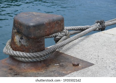 Bollard In A Port For Mooring Ships 