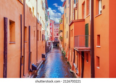 Bologna, Italy. Canale delle Moline, la Piccola Venezia Finestrella between buildings in old historical city centre,  Emilia-Romagna. - Shutterstock ID 2126703221