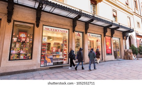 BOLOGNA, ITALY - CIRCA MARCH, 2018: Exterior View Of Mondadori Bookstore. Arnoldo Mondadori Editore Is The Biggest Publishing Company In Italy.