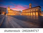 Bologna, Italy. Cityscape image of old town Bologna, Italy with Piazza Maggiore at beautiful autumn sunrise.